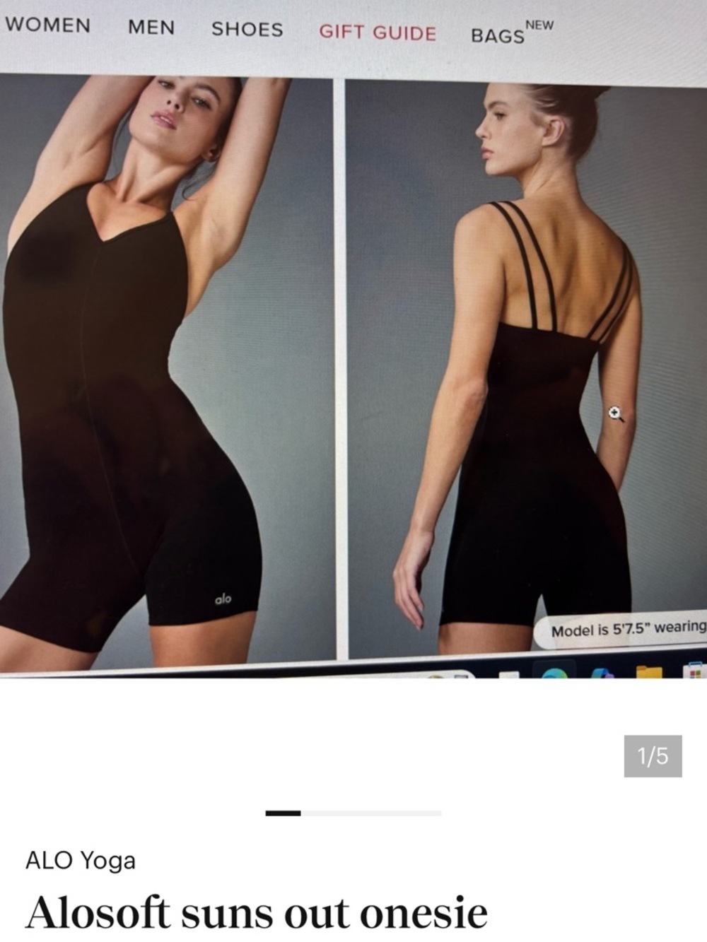 ALO Yoga Black Double-Strap Yogasoft Onesie